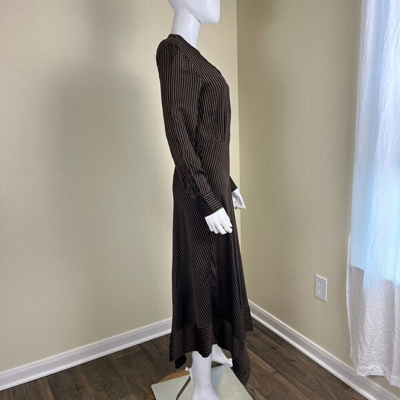 & Other Stories Womens Size 4  Stripe Satin Asymmetrical Handkerchief Midi Dress - Picture 10 of 16